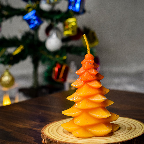Christmas Tree Candle  - [Color- Orange] Pack of 1 Candle