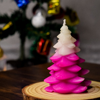 Christmas Tree Candle  - White & Pink Single