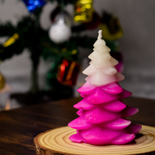 Christmas Tree Candle  - White & Pink Single