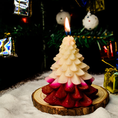 Christmas Tree Candle  - White & Magenta [Pack of 1 candle]
